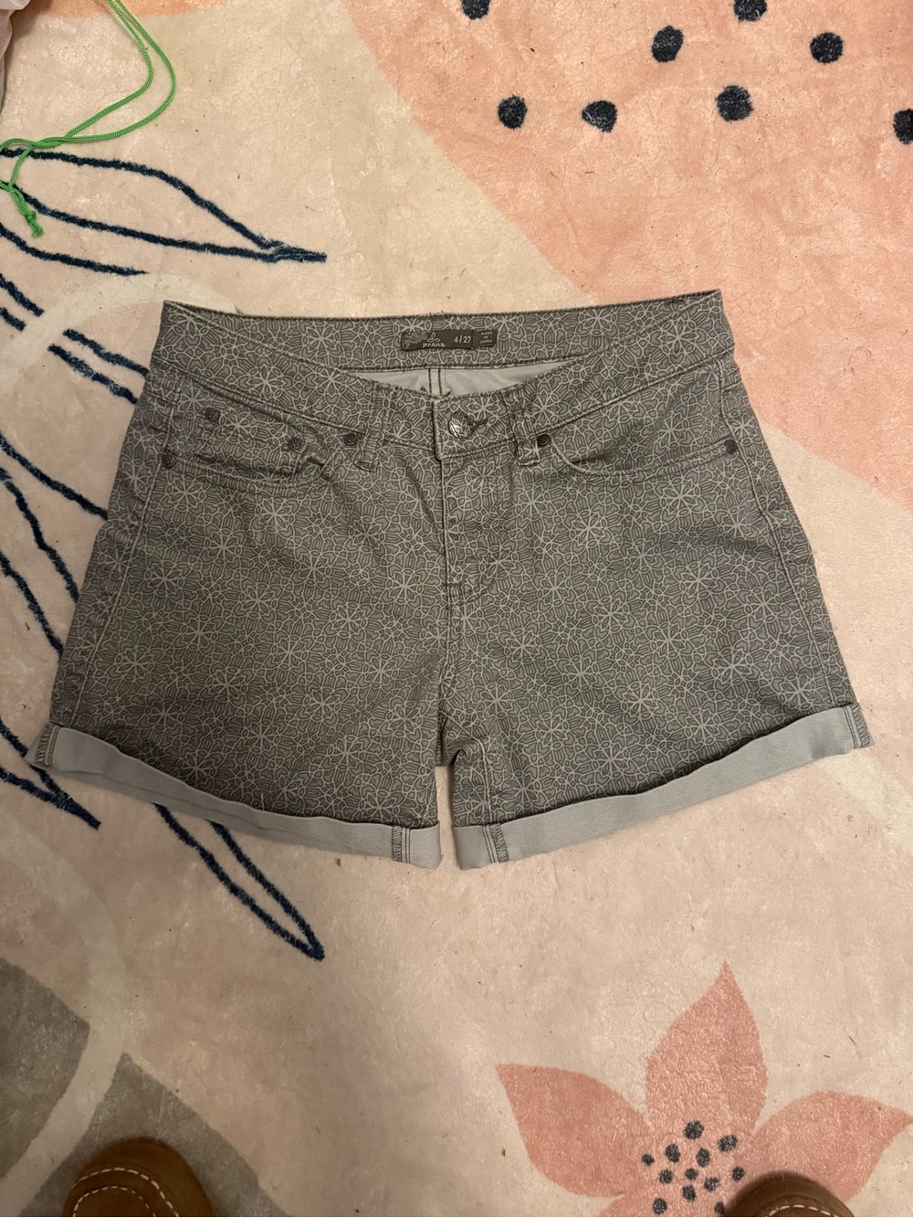 Prana Gray Printed Roll-Cuff Jean Shorts